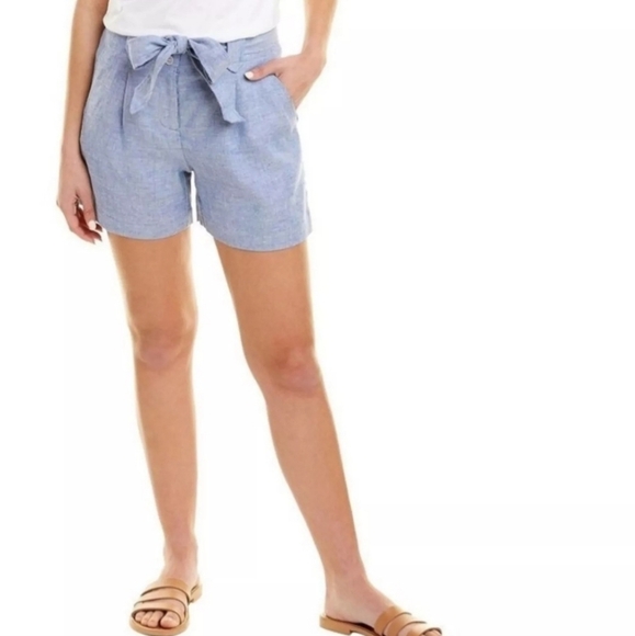 J. Mclaughlin Size 14 Abbie Linen Blend Shorts Blue Beachy Vacation Classic - Picture 1 of 11